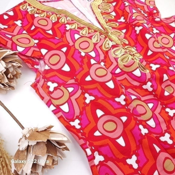 Mudpie Red Gold Embroidered Dress Sz M - Picture 16 of 16